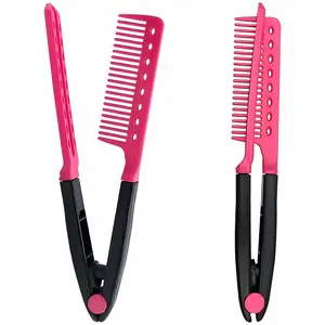 Hair Straightening Set - 2-Pack Flat Iron Comb for Beautiful Tresses, Straightener With Firm Grip, Ideal for Knotty Hair, Styling, Pink