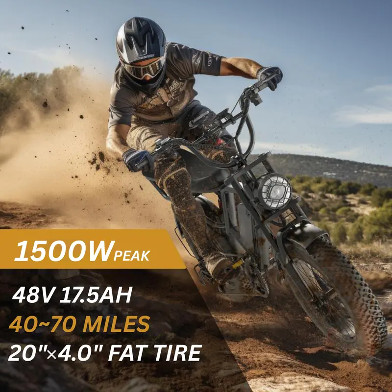 Electric Bike for Adults Peak 1000W, 31MPH,48V 17.5AH, E-Bike,35-45 Miles Electric Motorcycle, 20" Fat Tire Dirt Bike, UL2849 All Terrain for Mountains, Snow, Sand, Road