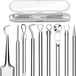 5PCS Blackhead Remover Comedone Extractor, Curved Blackhead Tweezers Kit, Professional Stainless Pimple Acne Blemish Removal Tools Kit