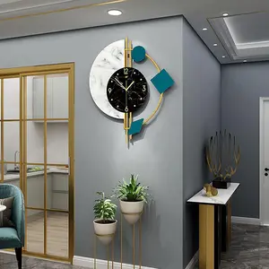 22" Marble Wall Clock Nordic Style Creative Luxury Wall Clock Silent Non-Ticking Silent Battery Operated Living Room Mid Century Decorative Big Clock Iron Aluminium