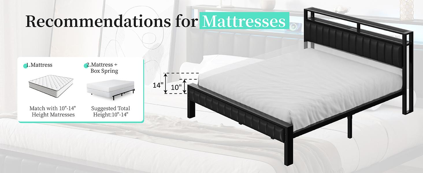 AMERLIFE Modern Metal Bed Frame, Wood & Faux Leather Headboard with Charging Station & 2-Tier Storage Space/No Box Spring Needed/Unique Bedroom Furniture/Home Design/Best Gift Ideas/Christmas Gifts AMERLIFE Modern Metal Bed Frame, Wood & Faux Leather Headboard with Charging Station & 2-Tier Storage Space/No Box Spring Needed/Unique Bedroom Furniture/Home Design/Best Gift Ideas/Christmas Gifts