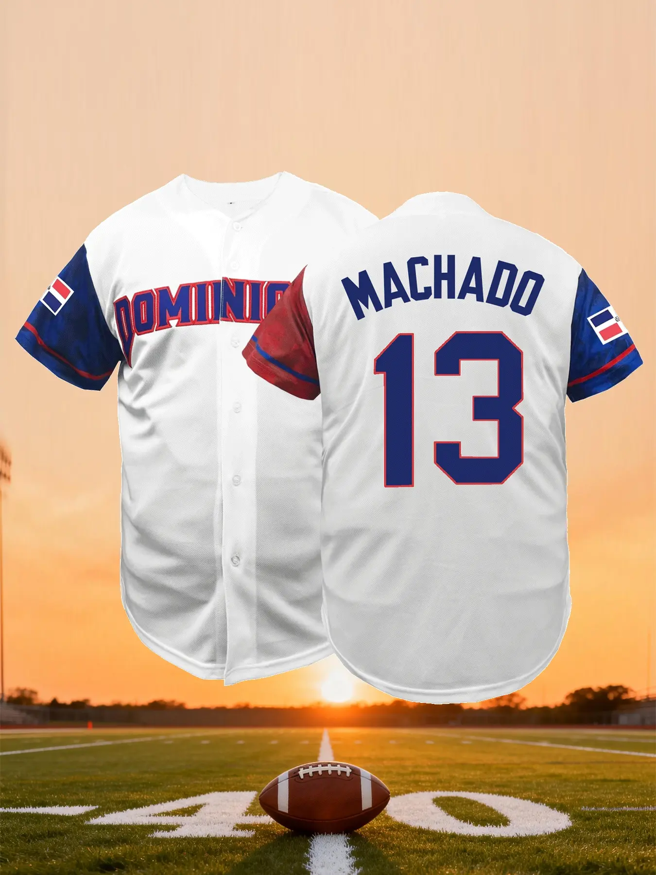 Dominican Republic Men Women Baseball Jersey Dominicana #13 Embroidered Shirt with Flag Patch Short Sleeve Sport Outdoor Clothing Fan Jersey Jersey Tops Sports Clothing Apparel Sportswear Clothing Jersey