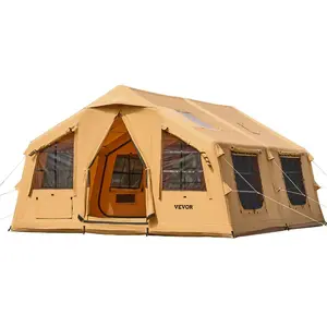 VEVOR Inflatable Tents for Camping, 8-12 Person Easy Setup Blow up Tent with Hand Pump, 4 Season Luxury Glamping Tent with 2 Skylights, Canopy, Stove Jack, 2 Doors Mesh Windows (Include Storage Bag)