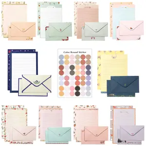 91 Pcs Stationery Paper Envelopes Set Includes 60 Lined Writing Paper & 30 Envelopes with 48 Colorful Round Dot Stickers, Cute Vintage Letter Writing and Stationery Paper Envelopes(10Style)