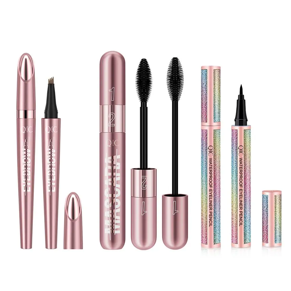 3counts Dual-Effect Mascara Lengthening, Curling, and Volumizing Mascara Four-Pronged Eyebrow Pencil Wild Natural Brow Definition Starry Eyeliner Smooth Liquid Eyeliner Pen
