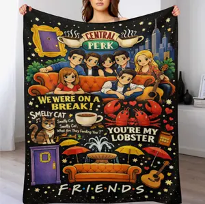 Friends Central Perk Lobster Smelly Cat Throw Blanket Soft Plush Cozy Fleece Blanket TV Show Fan Gift for Women Men Teens Bedroom Couch Sofa Room Decor