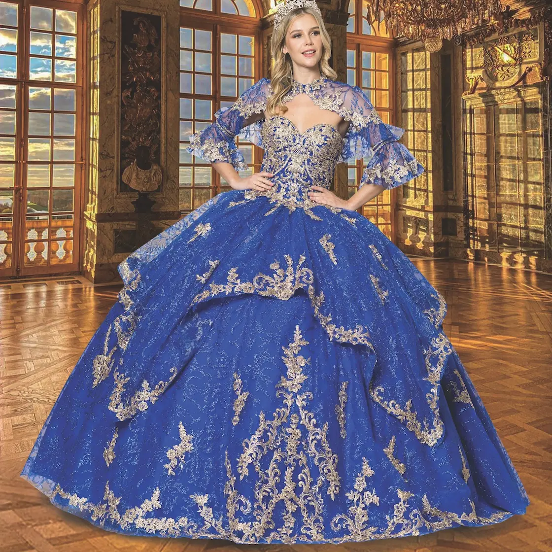 NO.23 Quinceanera Ball Gown Dress ROYAL/GOLD BG/GOLD NO.23 Quinceanera Ball Gown Dress ROYAL/GOLD BG/GOLD