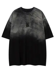 Men's Letter Embroidery Washed Distressed Short Sleeve Tee, Loose Casual Fashion T-shirt for Summer, Men's Top for Daily Wear