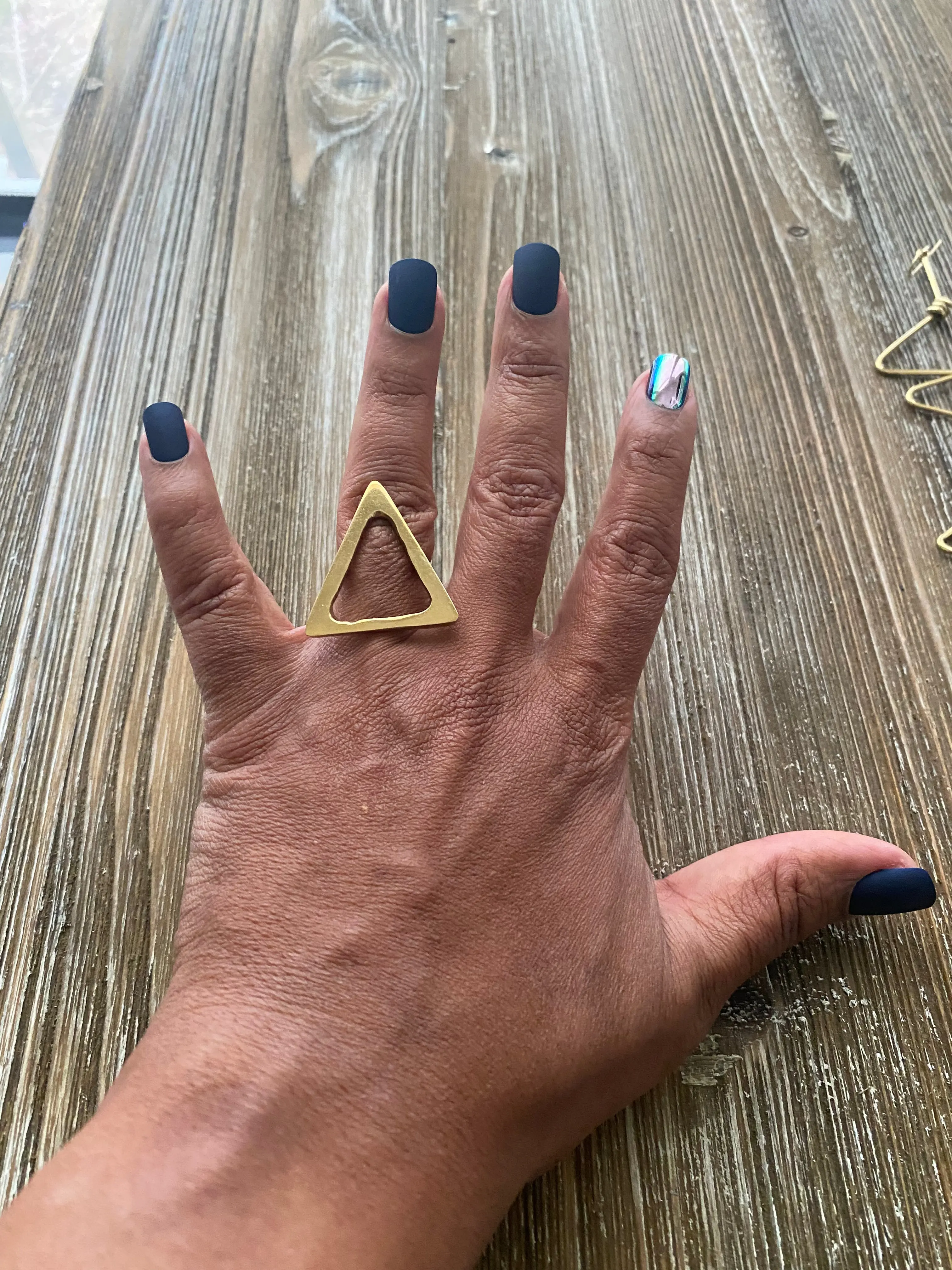 Polished Brass Adjustable Pyramid Ring