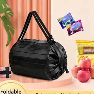 Foldable Supermarket Shopping Bag, Large Capacity, Shoulder Strap Design, Durable Foldable Round Structure, Reusable for Shopping, Travel, Daily Use