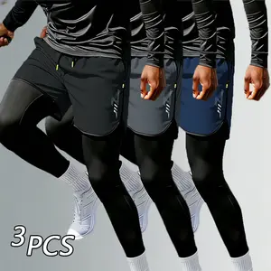 Men's 2-in-1 Quick-Dry Running Shorts with Tights | Breathable Athletic Joggers with Zippered Pockets | Reflective Design for Night Running