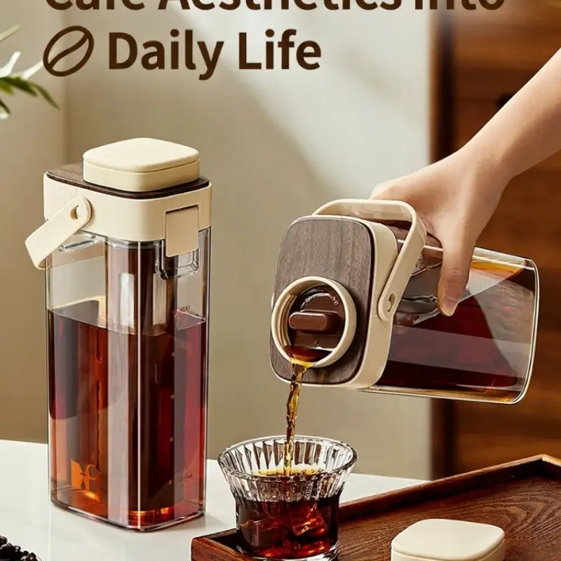 Cold Brew Coffee Maker with Extra Long Mesh Filter, Large Capacity Leak-Proof Airtight Pitcher, Portable Iced Tea Infuser for Smooth Rich Cold Brew, Household Daily Must-Have, Coffee Equipment