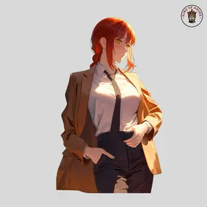 Makima Brown Blazer Vinyl Sticker, Chainsaw Man Cool Female Boss Anime Girl Decal Art, Anime Waifu Sticker