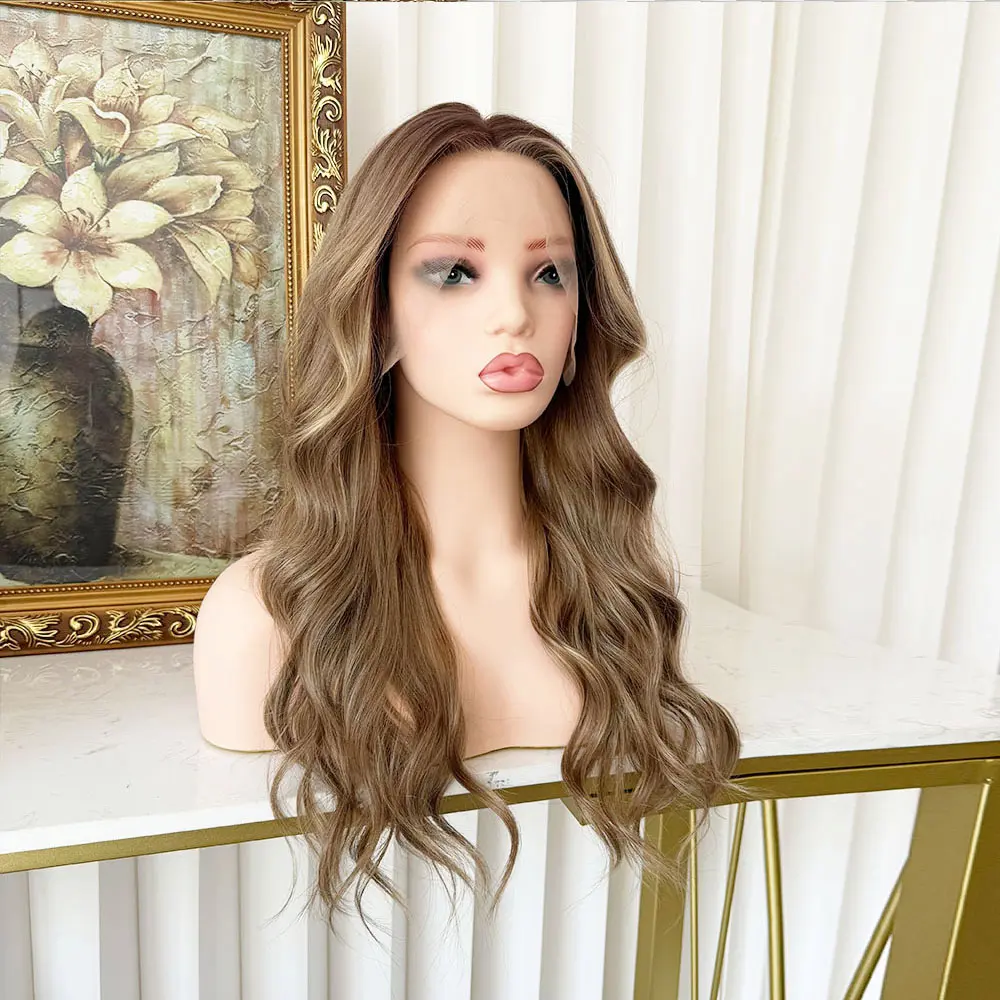 Lovestory Eva Body Wave Synthetic Lace Front Wig Ombre Color Heat Resistant Fiber Hair Lace Front Wig for Women 13x4 Free Part Natural Hairline High Quality Wigs