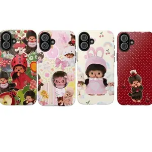 Monchhichi Cute Cartoon Phone Case – Kawaii Japanese Doll Aesthetic, Strawberry & Polka Dot Design Y909 Phone Case Suitable for iPhone 17-11 Pro Max/Plus and  Samsung Galaxy S23-25