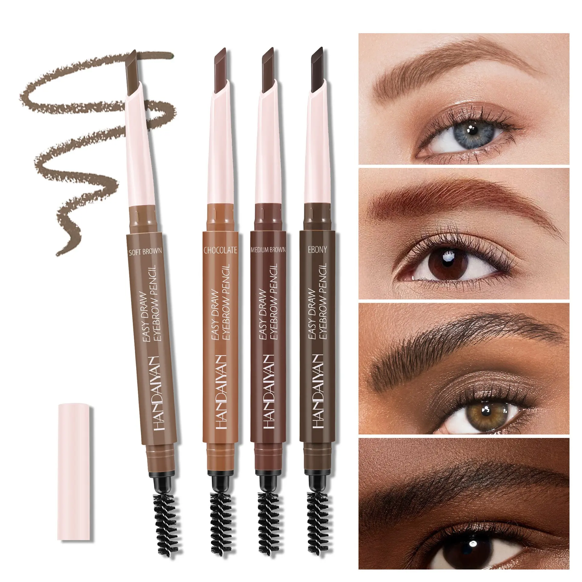 Dual-Ended Eyebrow Pencil Knife Fine Waterproof Stereo Handaiyan Smudge-Free Spiral Brow Brush, Long-Lasting Makeup Tool