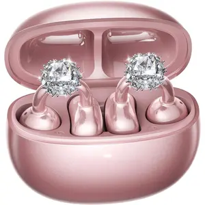 Stylish Open-Ear Clip-On Headphones with Detachable Earrings, Lightweight & Comfortable Fit, Fashionable Open-Ear Earbuds for Women, Ideal for Work, Running, and Daily Rose Gold (Diamond)