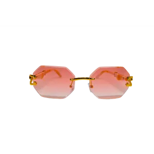 WolfScar™ Rimless Pink Sunglasses – Woodgrain & Leopard Print Lightweight Eyewear for Men