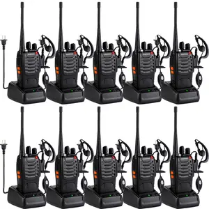 Baofeng walkie talkie 888S Audio walkie talkie , (10 units with 10 headsets) rechargeable with a 1-3 km long-range distance, 16-channel professional handheld two-way communication, built-in flashlight, comes with a lithium battery and charger. Charging