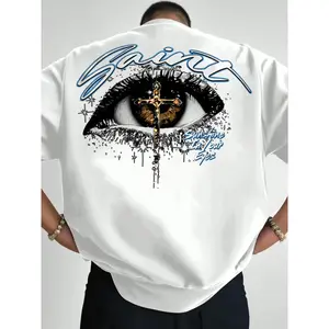 Men's Classic Eye Pattern Print Round Neck Casual Short Sleeve T-Shirt, Summer Outdoor Leisure Top, Fitted Long Graphic Tee, Streetwear Fashion