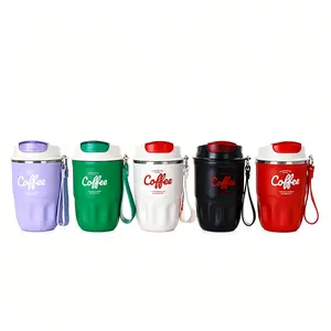 316 Stainless Steel Insulated Portable Vacuum Flask Coffee Mug, Food-Grade BPA-Free Hanging Lid Travel Tumbler with Lanyard, 12H Hot & Cold Retention, Ideal Gift for Office & Outdoor