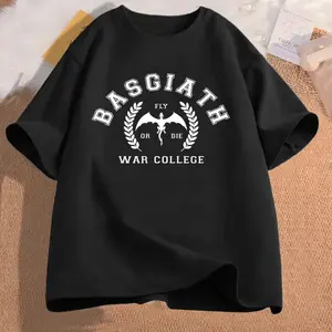 Women's Basgiath War College Fourth Wing Cotton T-Shirt - Lady's Round Neck Short Sleeve Casual Bookish Tops, Violet Sorrengail Themed, Bk-Inspired, Breathable Fabric, Flattering Fit