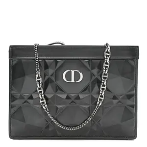 Pre-owned Dior Calfskin Shoulder Bags Macrocannage Diamond Caro Zipped Pouch With Chain Black