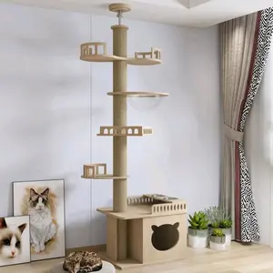 Solid Wood Cat Tree House with Climbing Frame and Scratching Pet Activity Center - Multifunctional Furniture