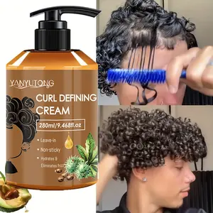 280ml men's curly hair cream, a moisturizing curly hair styling cream containing Moroccan oil, with long-lasting firmness and elasticity, anti frizz care, non stick formula, suitable for wavy and curly hair, black perm, dirty braid styling, Hydrating