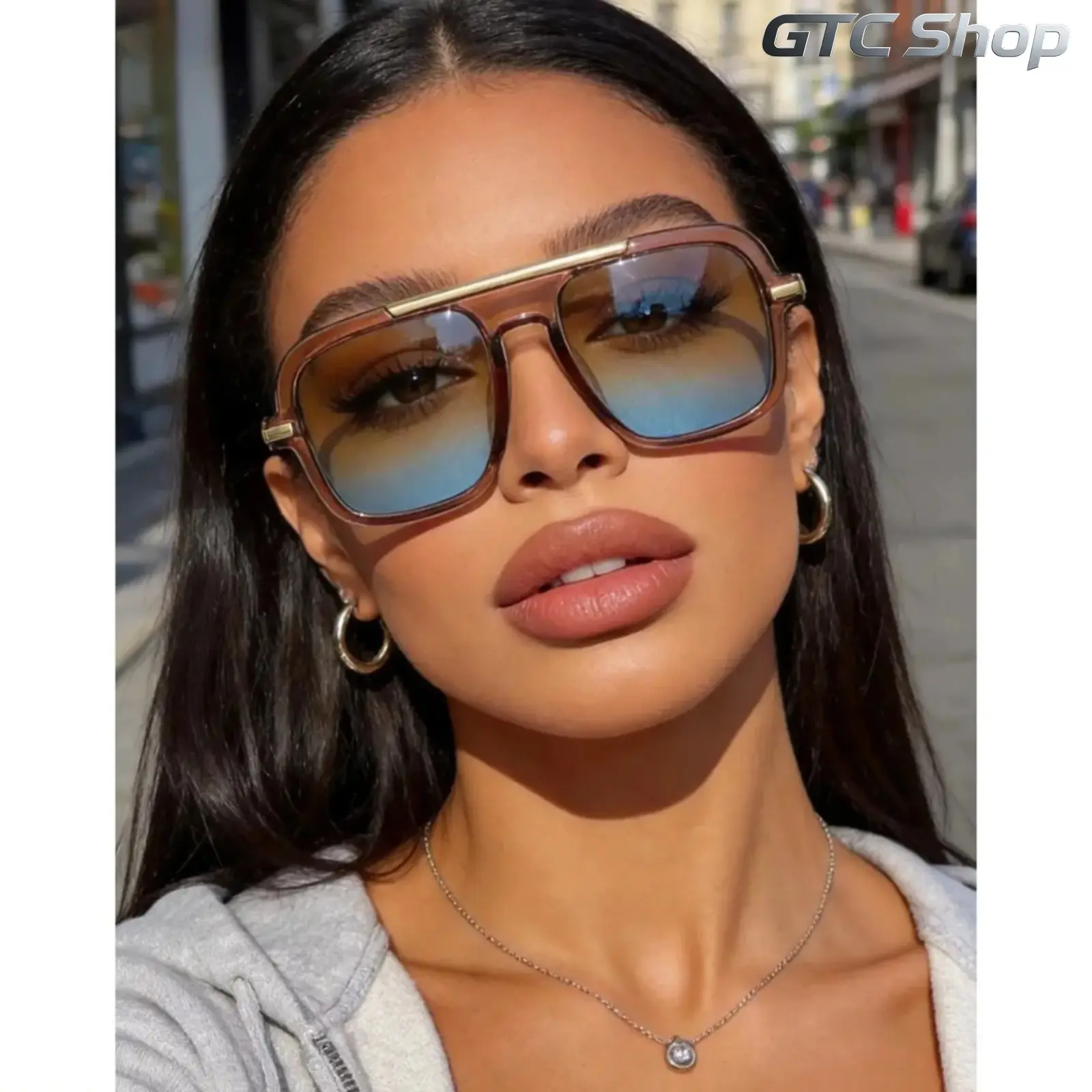 2026 Trendy Retro Aviator Sunglasses for Women, Luxurious Casual Square Semi-Rimless Design with Slim Metal Temples, Blue Light Blocking Lenses Made of Natural Material, Must-Have for Fashion Lovers #summervibes