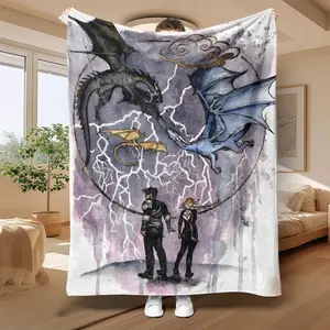Modern Multi-Size Ultra-Soft Dragon Motif Flannel Throw Blanket, 1-Count Fine Fiber Heat-Printed Blanket for Home, Office Use