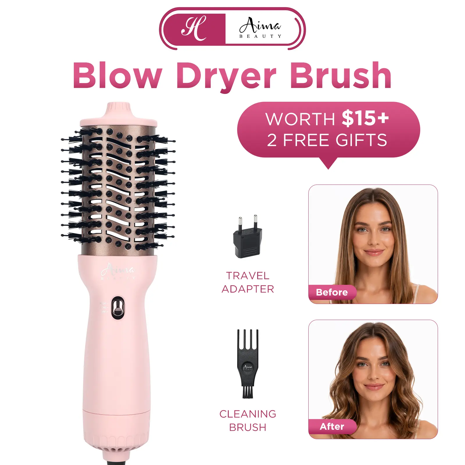 Aima Beauty Blow Dryer Brush,Negative Ionic Thermal Brush Frizz Free, 4 IN 1 Hair Straightener Curler, Blow Dryer,Tiktok Shop Hair Styling Tools,Wet to Dry Hair Straightener,Mother's Day Gift