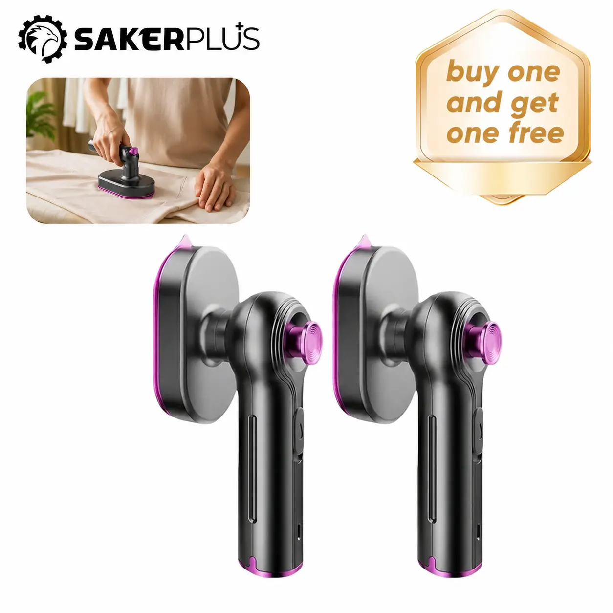 【Buy 1 Get 1 FREE】 Sakerplus 2-in-1 Mini Handheld Iron & Garment Steamer - 15-Second Rapid Heat-Up, Dry Ironing Mode, Adjustable Temperature, Non-Stick Soleplate, Household Travel Home Appliance