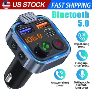 USB C Bluetooth Adapter for Car, AUX Wireless FM Radio Transmitter, Handsfree Calling & Audio Receiver, MP3 Music Player, QC3.0 & Type-C PD USB Charger, LED Backlit, Support U Disk