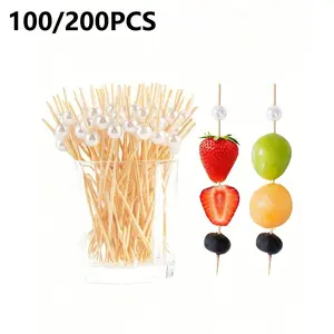 100/200 Cocktail Picks, Pearl Food Picks, Artistic Toothpicks, Appetizer Picks, Bamboo Picks, Fruit Forks, Cupcake Decorations