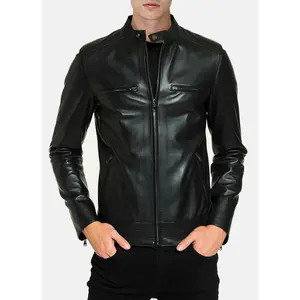 Mens Classic Black Lambskin Leather Jacket