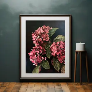 Hydrangea Flower Wall Art, Moody Botanical Victorian Floral Print, Home Decor, Unframed