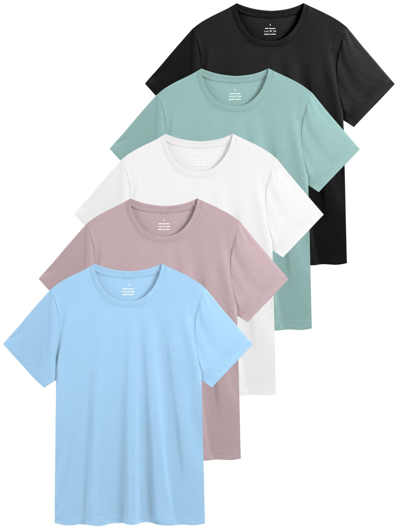 Noeallyrisss 5 Packs Basic Tees T Shirts for Women Workout Gym Women's Slim Fit Sports Short-sleeve T-shirts, Quick-drying, Breathable, and Lightweight Sports T-shirts, Basic Gym Base Layers summerwins,travel essentials,camping essentials