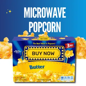 Butter Flavor Microwave Popcorn – Ready in Minutes Snack, 3 Bags Pack, Light & Crispy Movie Night Treat