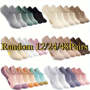 12/24/48 Pairs Women's Thin Candy Color Fashion Comfort Soft Casual Low Top Invisible Sport Boat Socks Womenswear Maternity thighhighsocks Basic Minimalist