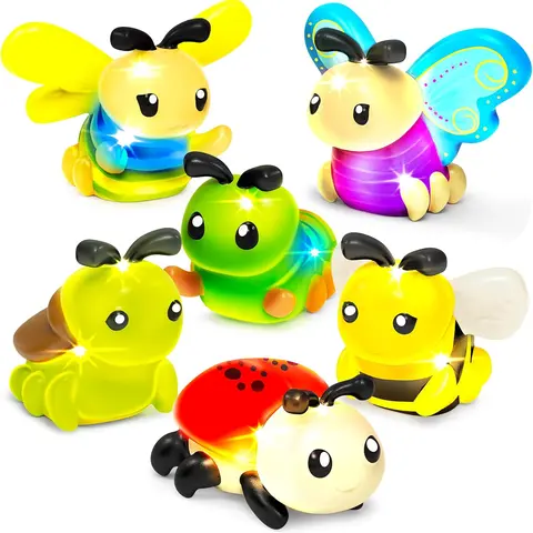 Tub Works Light-Up Glow Bugs Bath Toys, 6-Pack - LED Lights, Water-Activated Flash, Color-Changing, Easy-Grip, Floating, Mildew-Proof PVC Sensory Toys for 6+ Months Infants - Non-Toxic, Sealed Waterproof, Butterfly & Cricket Animals and Nature Themed Play