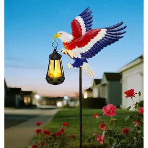 4th of July Decorations Outdoor Solar Lights, Solar Eagle Garden Lights with Lantern, Patriotic Eagle Stake Light for Yard Lawn Garden Patio, USA 250th Anniversary Decor for Memorial Day Veterans Day