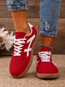 Women's Navy & White Two-Tone Suede Canvas Retro Sneakers Low-Top Lace-Up Design Gum Rubber Sole Casual Trainers Daily Fashion Footwear Outdoor Walking Lifestyle Shoes Christmas heartwarming gift