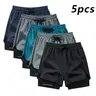 Men's 5-Pack Faux 2-Piece Athletic Shorts - Professional Gym Style, Elastic Drawstring Waistband, Quick-Dry Breathable Fabric, Inner Privacy Layer, Side Contrast Piping, Leg Opening Letter Print - Ideal For Summer Running, Workouts