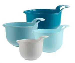 4 Piece Nesting Plastic Mixing Bowl Set with Pour Spouts and Handles, Blue