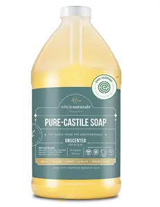 WHOLENATURALS Pure Castile Soap Liquid, EWG Verified & Certified Palm Oil Free Unscented, Natural, Mild & Gentle Non-gmo & Vegan - Organic Body Wash, Laundry, Pet/Dog and Baby Soap - 64 Fl Oz