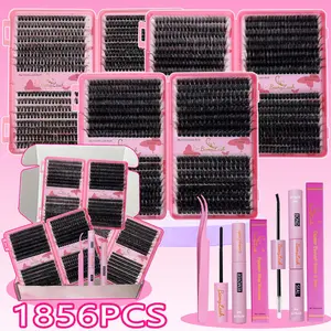Lash Clusters Set D Curl 4 Styles Mix10-18mm Natural/Volume/3D Effect with Bond & Seal Lash Remover Lash Applicator, Soft Individual False Eyelashes for Beginners & Proficient, Easily DIY at Home, Cosmetic Makeup, Eyelash Extensions