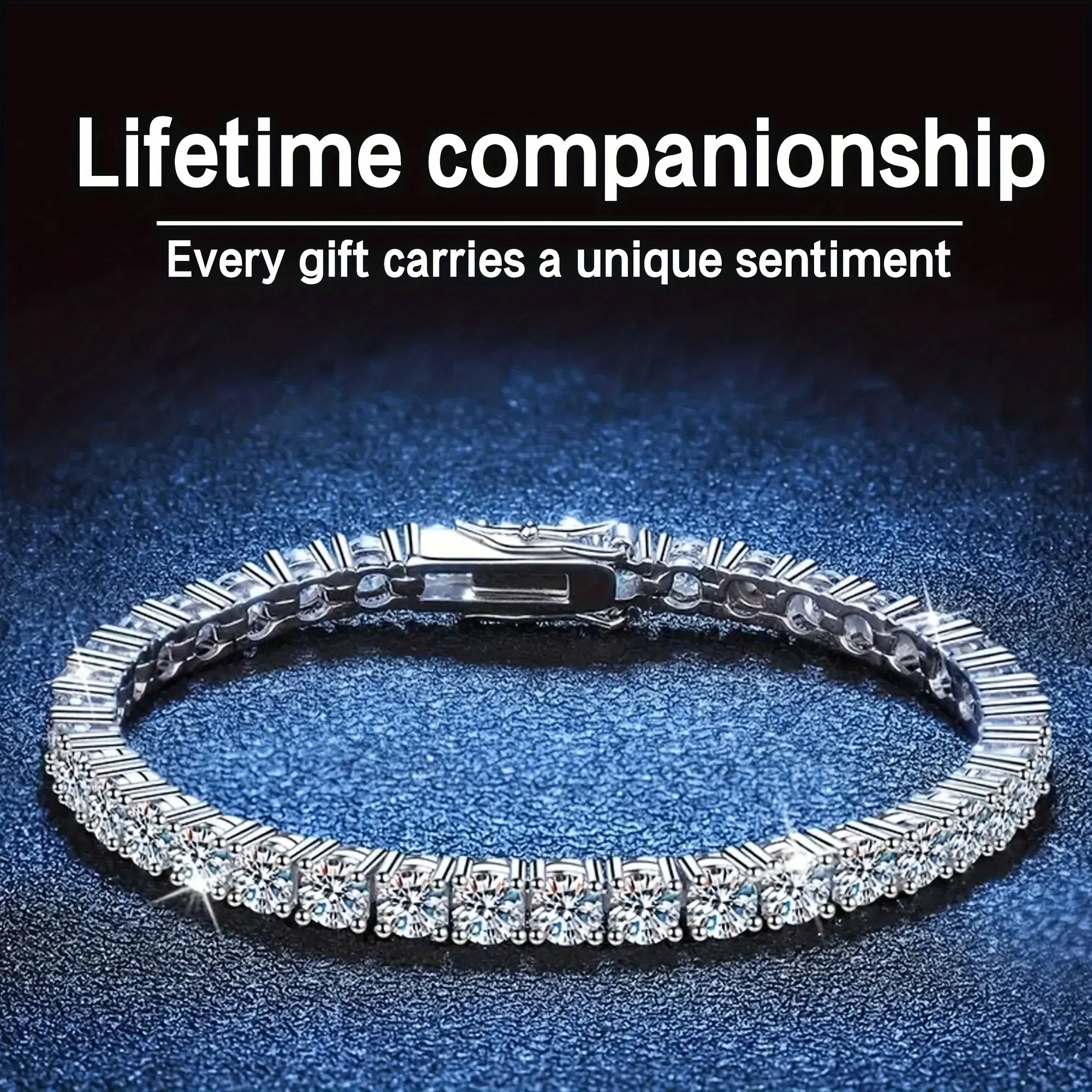 Women's Brilliant Cut Diamond Tennis Bracelet, Sparkling Silver-Tone Single Row Design Crystal Jewelry, Anniversary, Elegant, Mosan Diamond, Chain Jewelry Bracelets & Bangles, Female, No, No Warning Applicable
