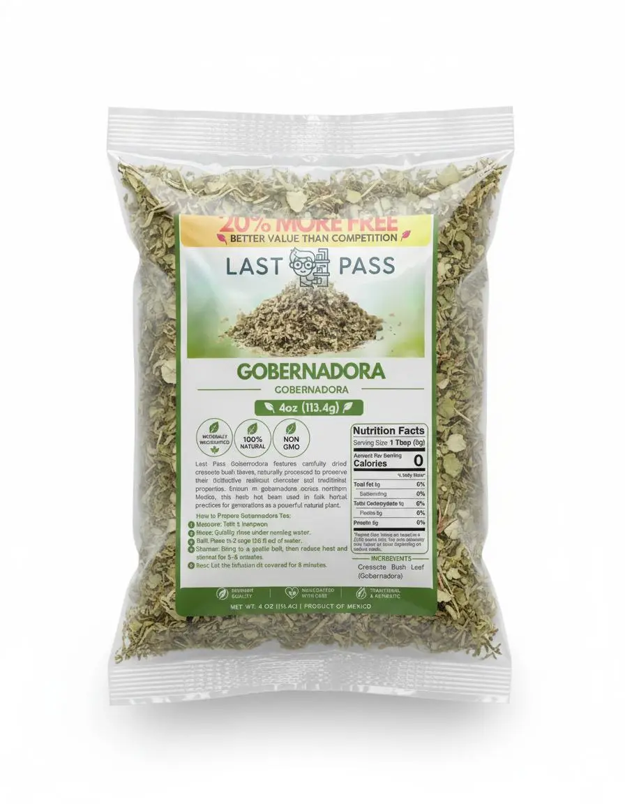 Creosote Bush Loose Leaf Herbal Tea - 4 oz Gobernadora Pure Leaves, 100% Natural Mexican Botanical, No Additives, Low Sugar, Scented, 24 Months Shelf Life, Adult-Focused Tea