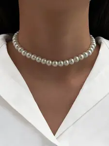 Elegant Faux Pearl Necklace for Women, Casual Classic Beaded Choker, Simple and Stylish Jewelry Accessory, Perfect for Everyday Wear